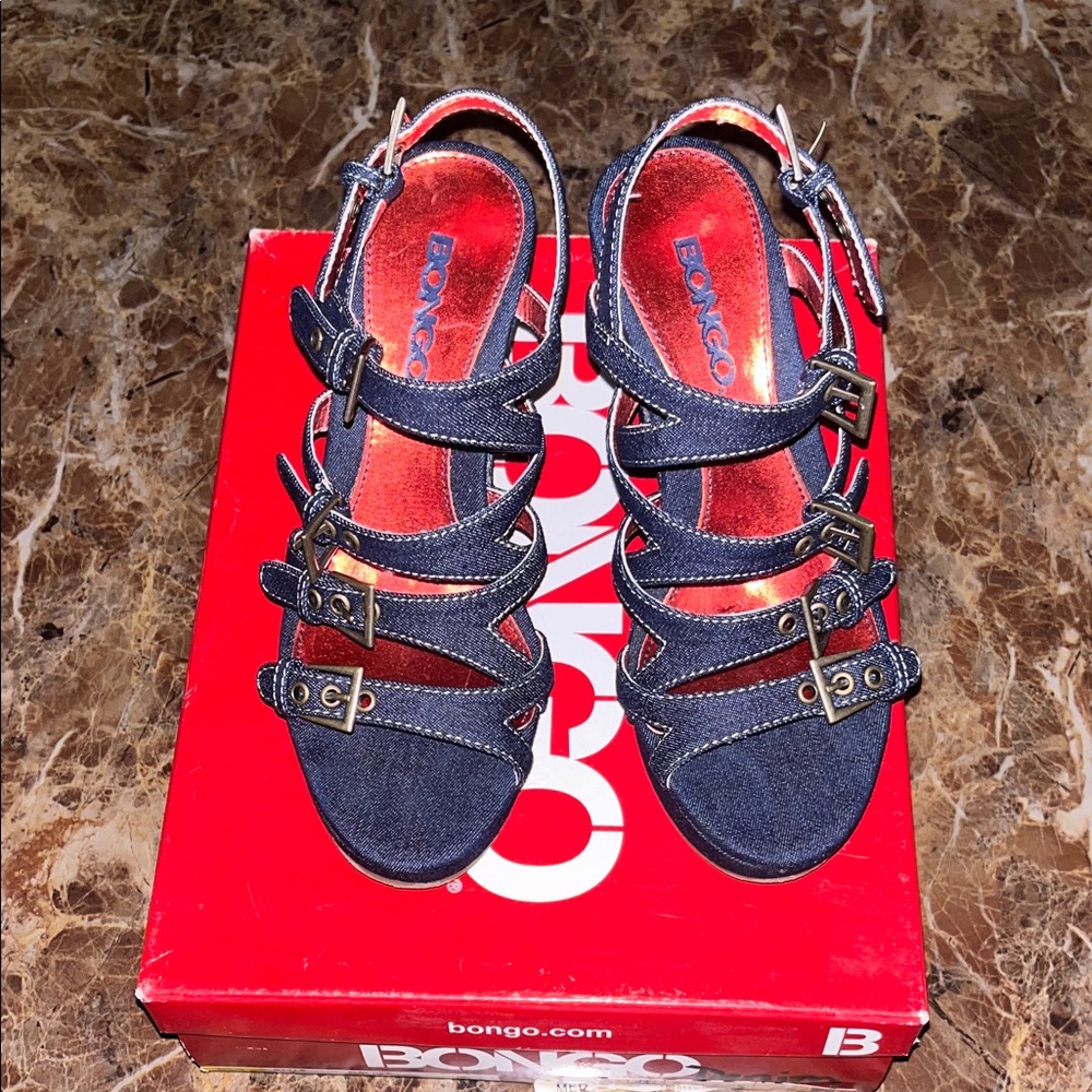 BONGO Blue Denim Buckle Sandals